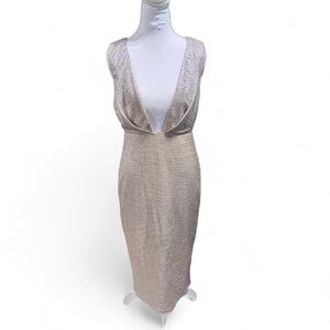 RENN gold bodycon dress with plunging neckline  Size: L